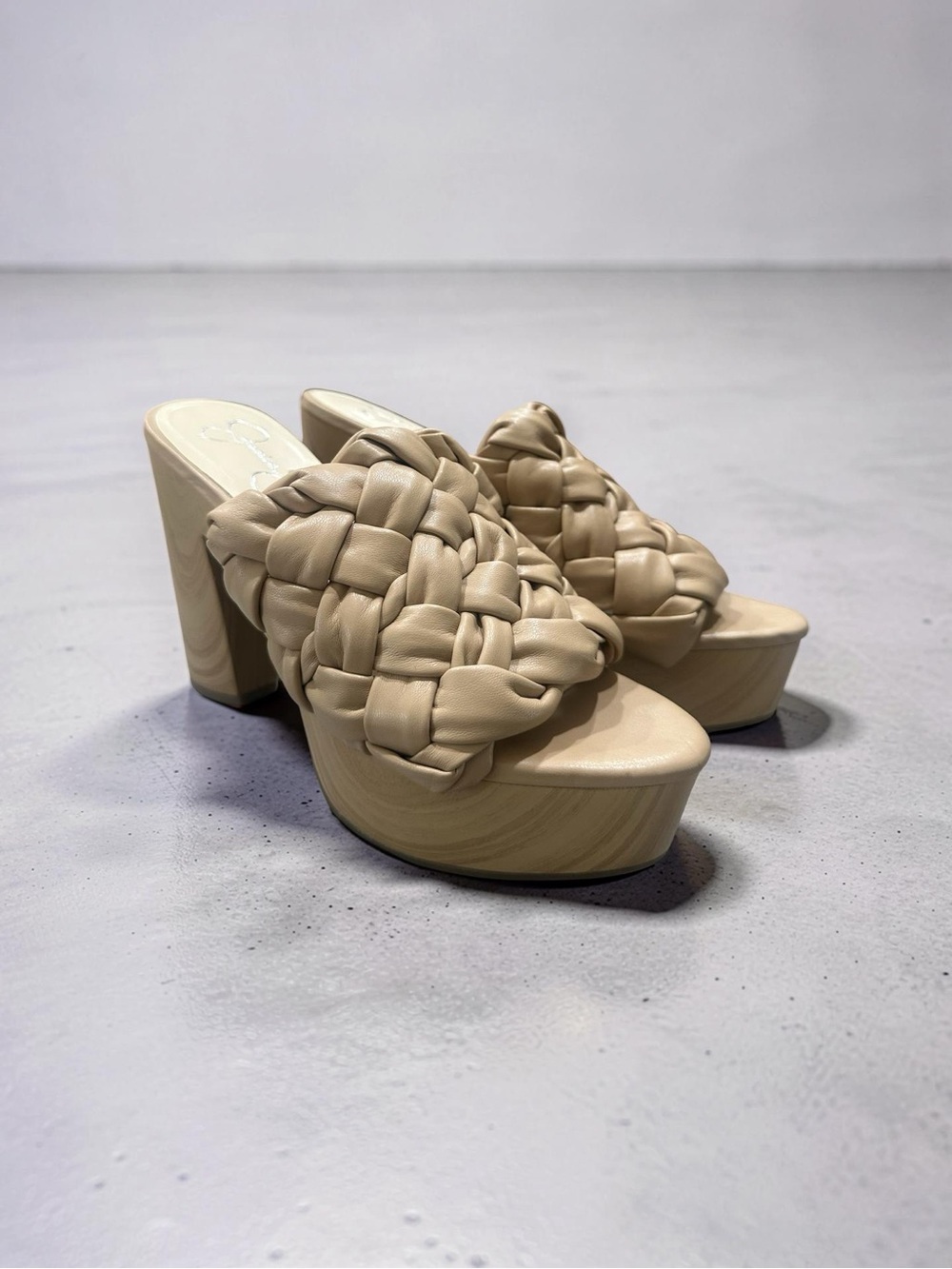 Jessica Simpson Braided Platform Slide Heels in Beige Sz 8M JS SUPIRA